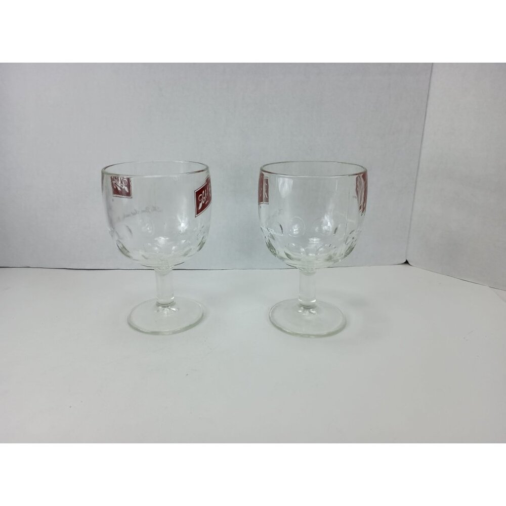 Schlitz Beer Glass Milwaukee Famous Thumbprint Stemmed Goblets Set Of 2 Vtg. - Picture 3 of 7